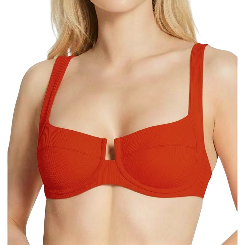 L Space Pointelle Rib Camellia Underwire Bikini Top Poppy Orange NWT Women XL